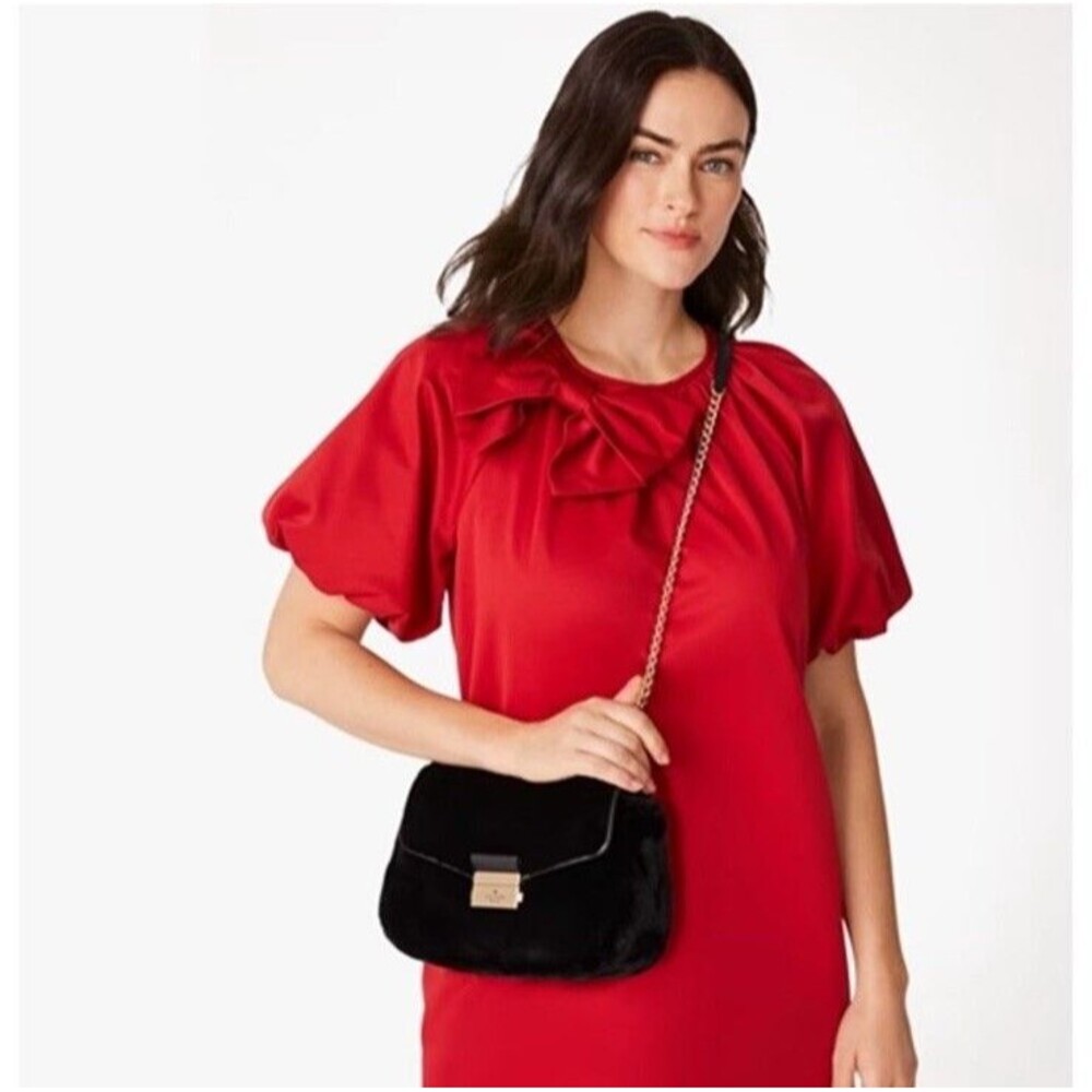 Kate Spade Carey Faux Fur Small Flap Shoulder Bag w/ Chain Leather Strap NWT's